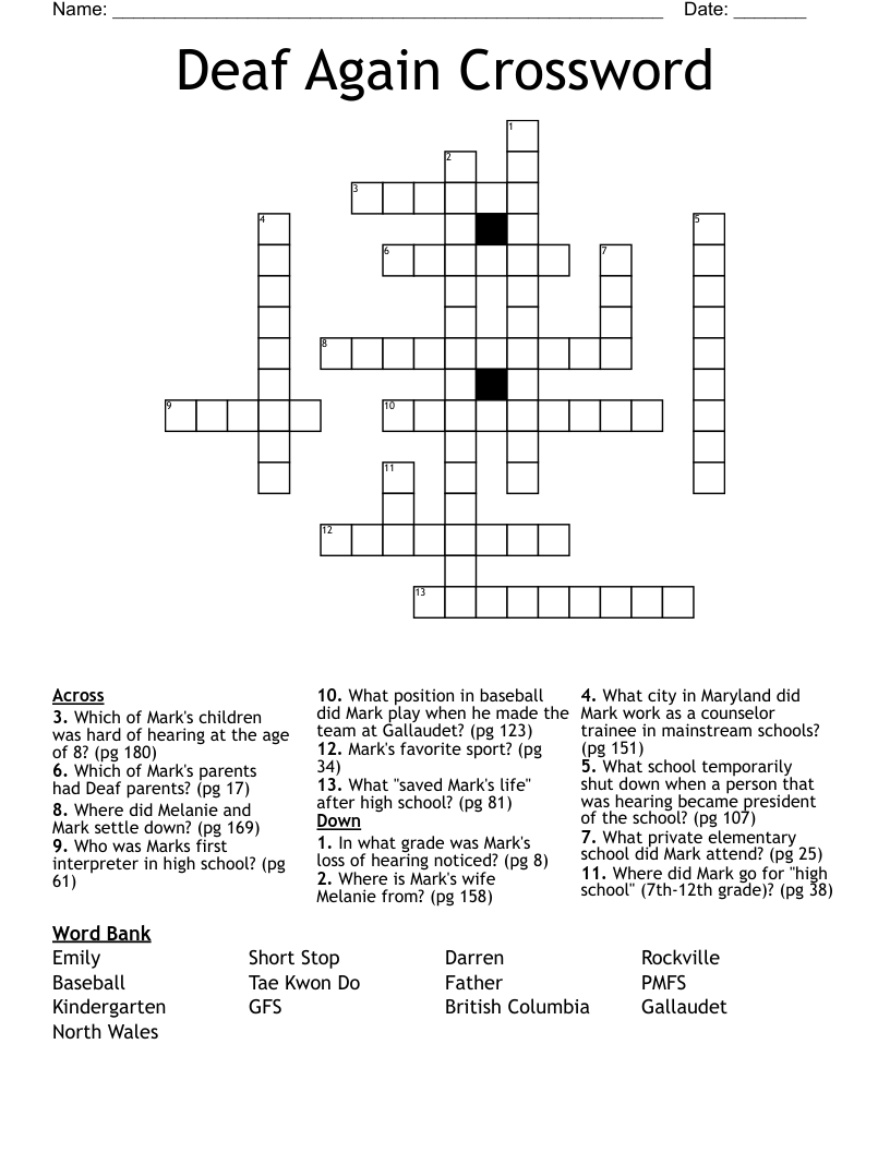 Deaf Again Crossword