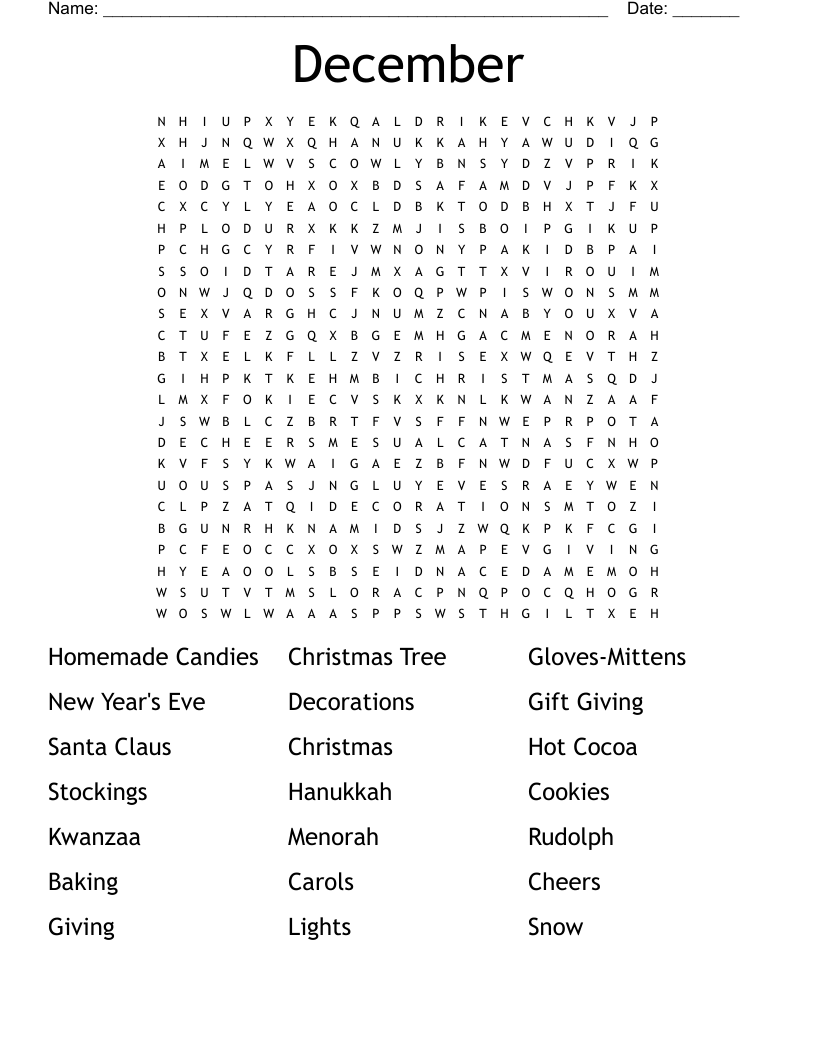 December Word Search