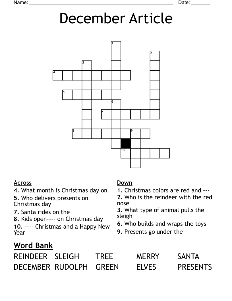 December Article  Crossword
