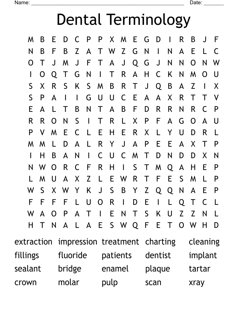 Dental Terminology Word Search