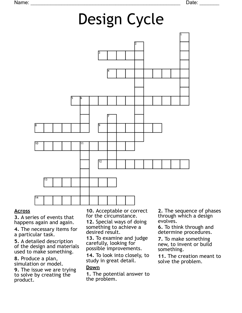 Design Cycle Crossword