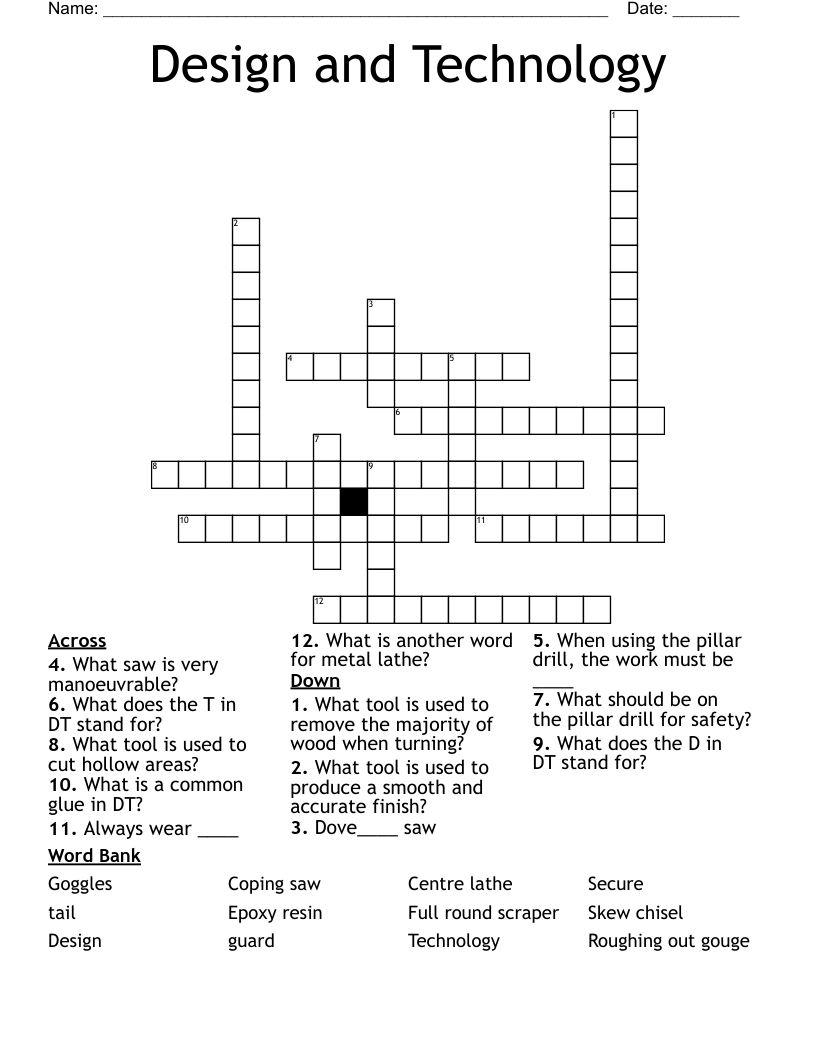 Design and Technology Crossword