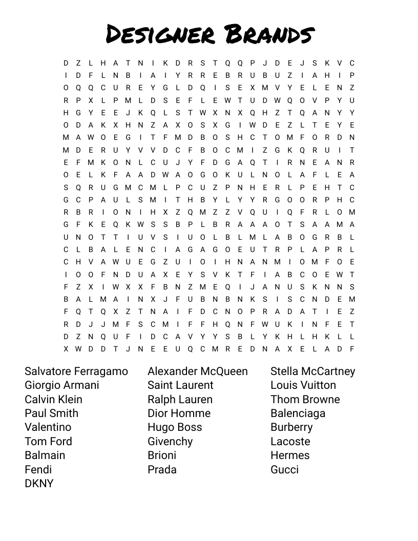 Designer Brands Word Search