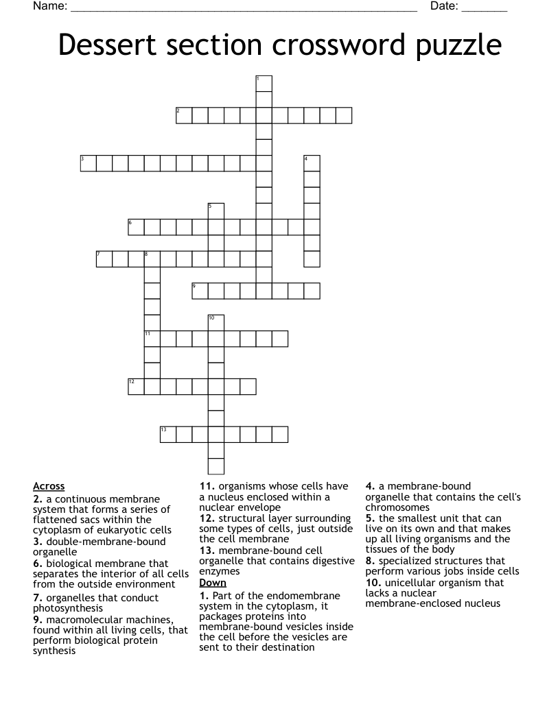 Dessert section crossword puzzle