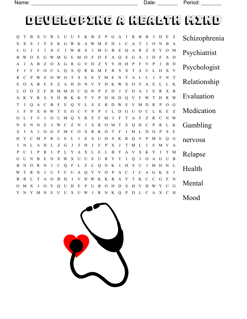 Developing a health mind Word Search
