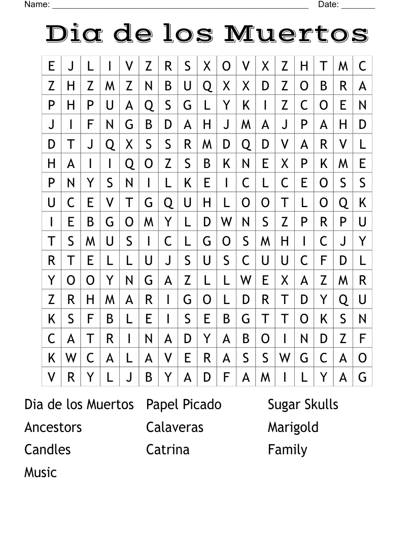 Dia de los Muertos Word Search