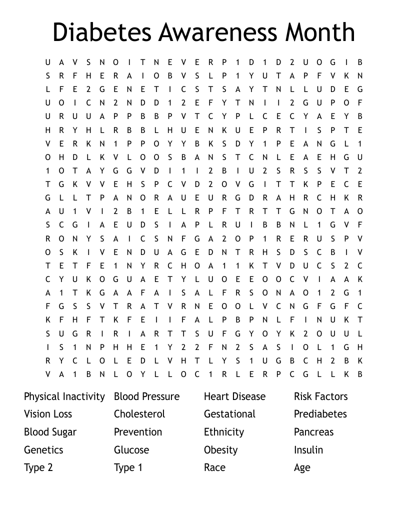 Diabetes Awareness Month Word Search