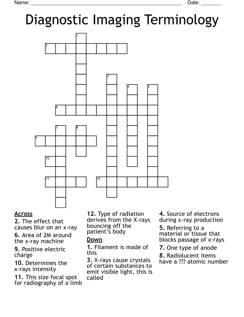 Diagnostic Imaging Terminology Crossword