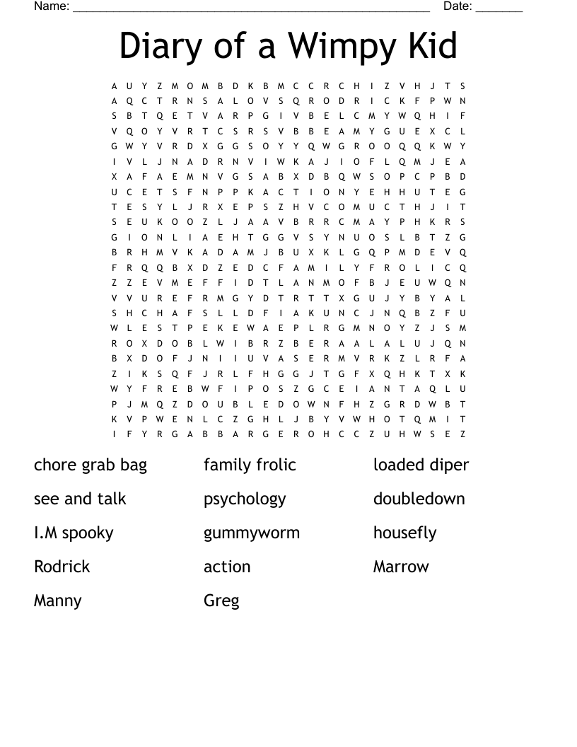 Diary of a Wimpy Kid  Word Search