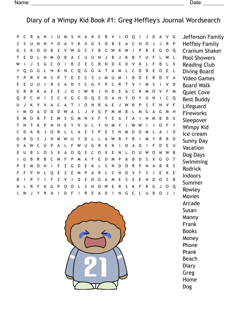 Diary of a Wimpy Kid Book #1: Greg Heffley's Journal Wordsearch 