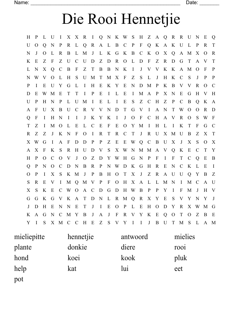Die Rooi Hennetjie Word Search