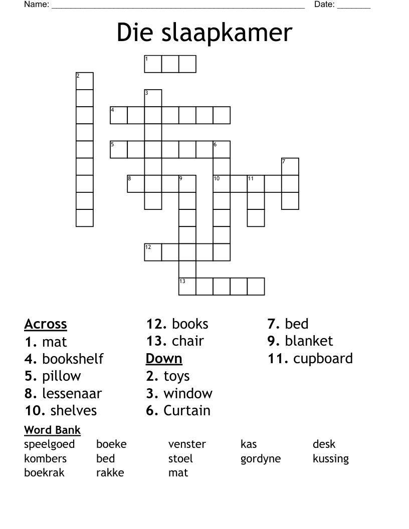 Die slaapkamer Crossword