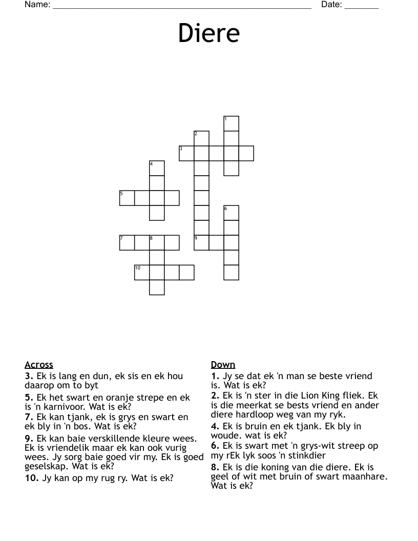 Diere Crossword