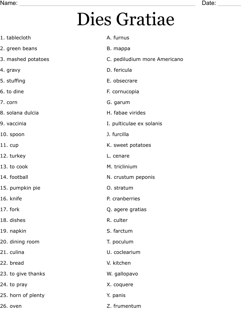 Dies Gratiae Worksheet
