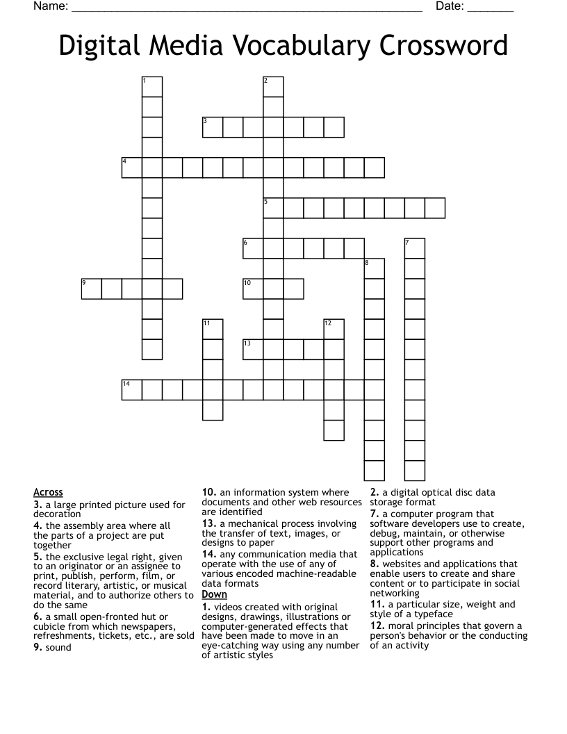 Digital Media Vocabulary Crossword