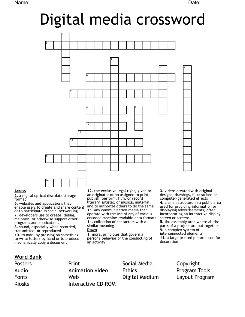 Digital media crossword