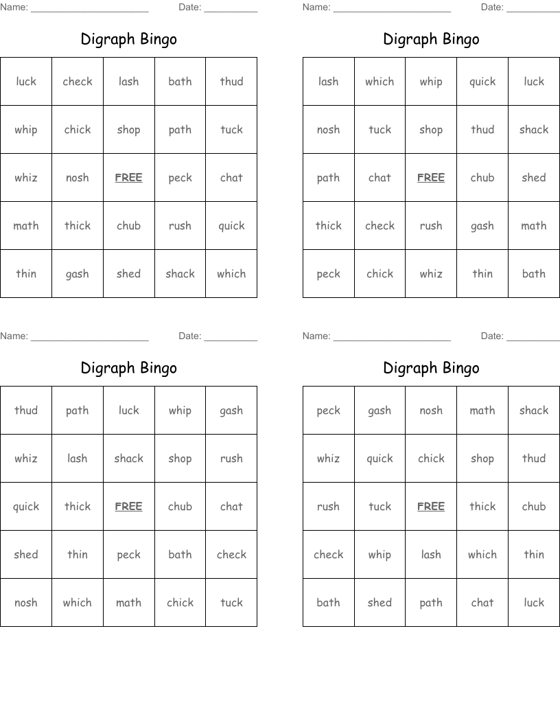 Digraph Bingo