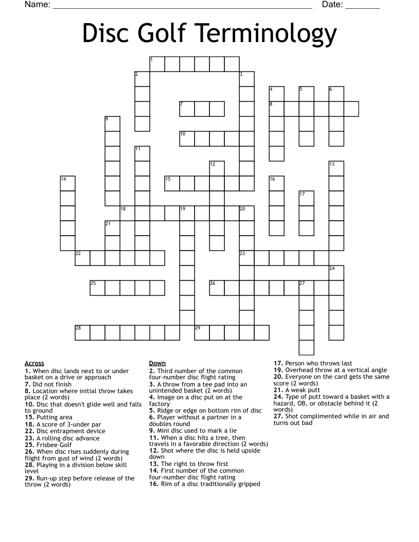 Disc Golf Terminology Crossword