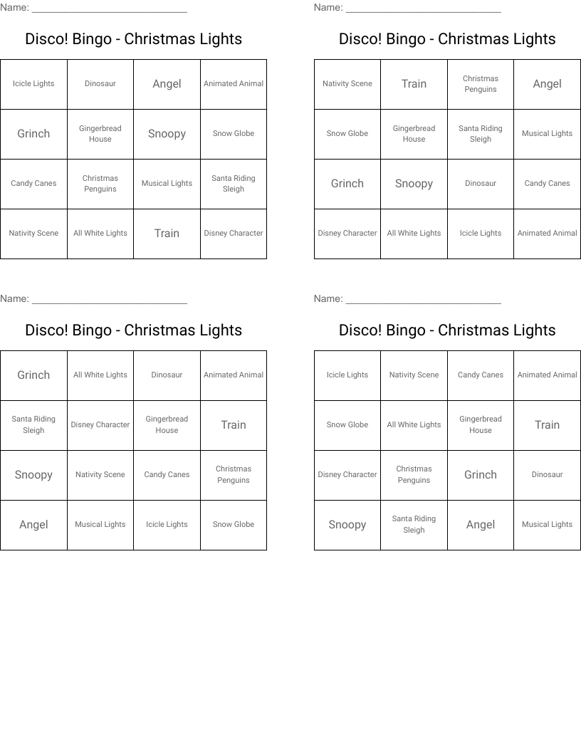 Disco! Bingo - Christmas Lights