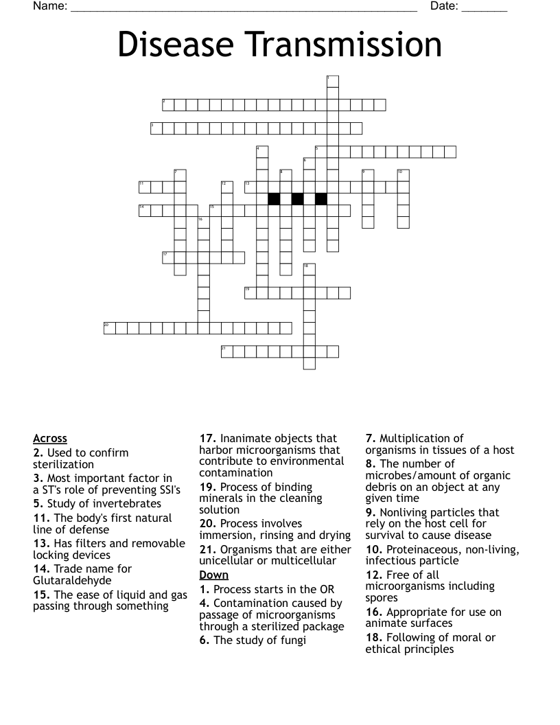 Disease Transmission Crossword