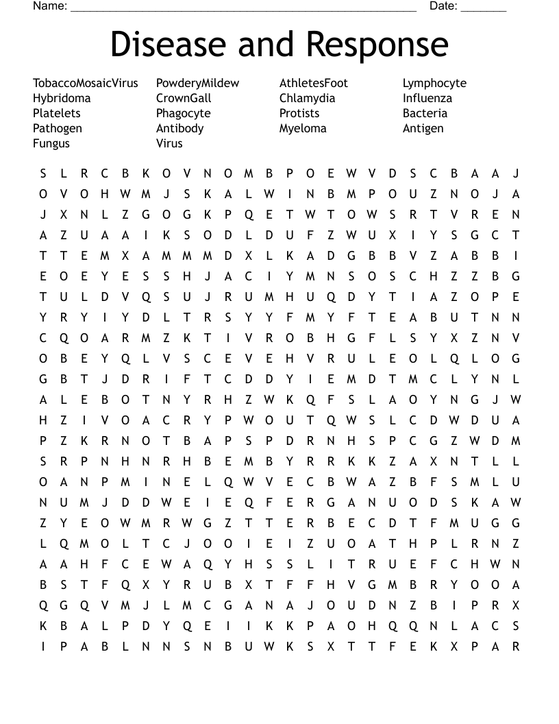 Disease and Response Word Search