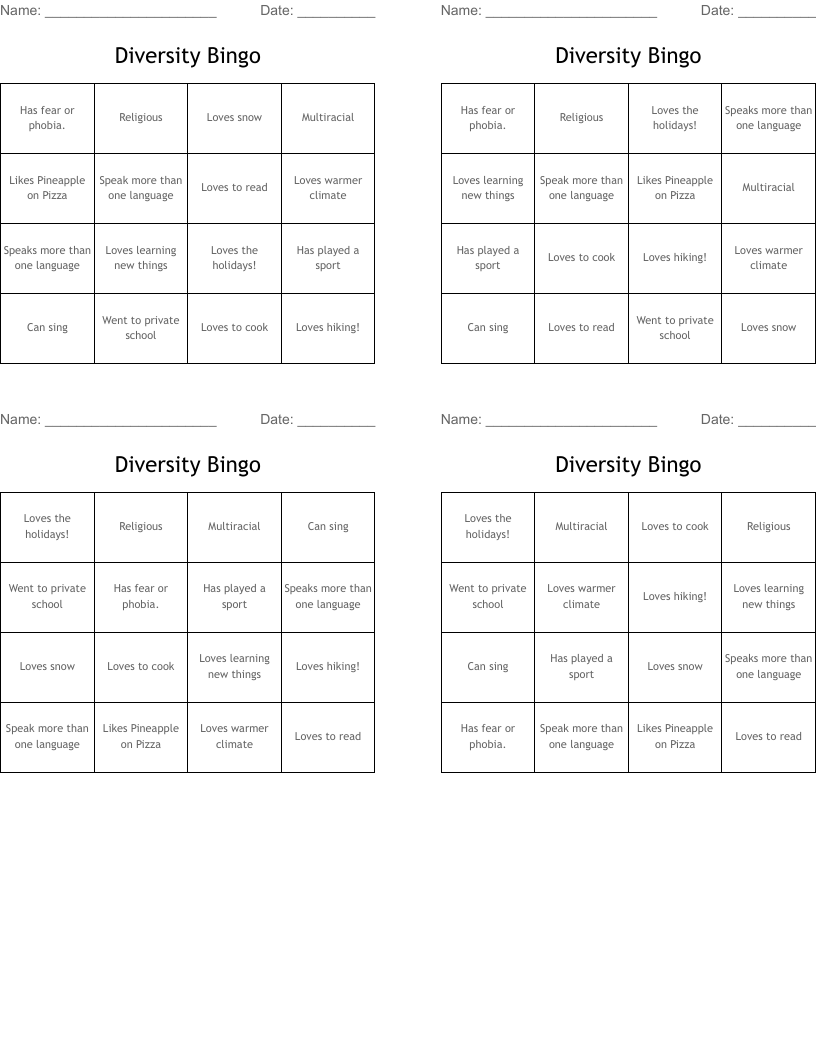 Diversity Bingo