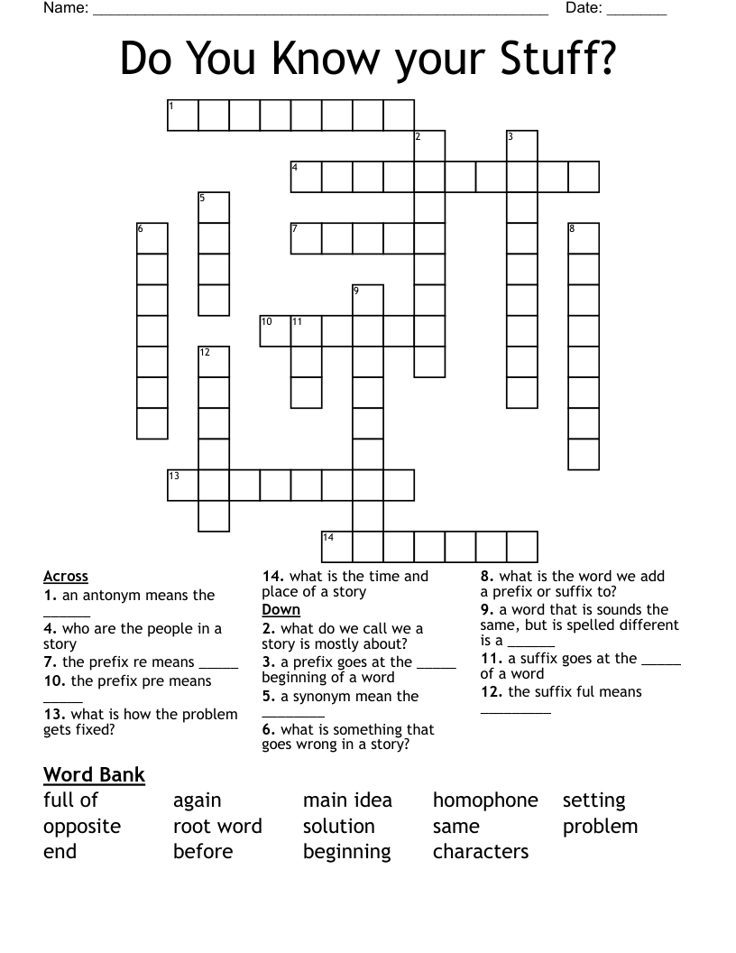 Do You Know your Stuff? Crossword
