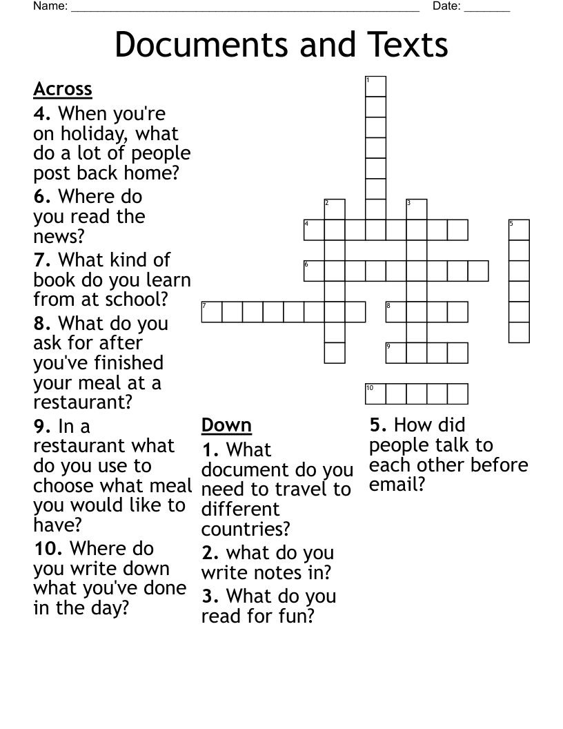 Documents and Texts  Crossword