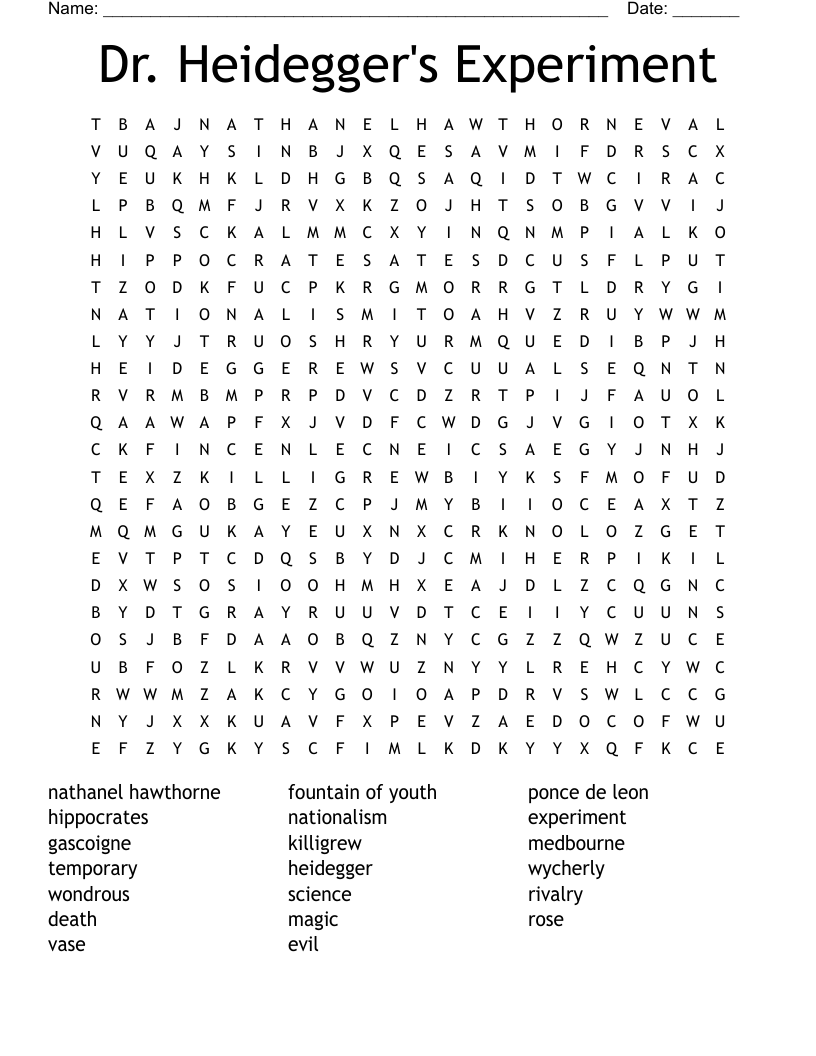Dr. Heidegger's Experiment  Word Search