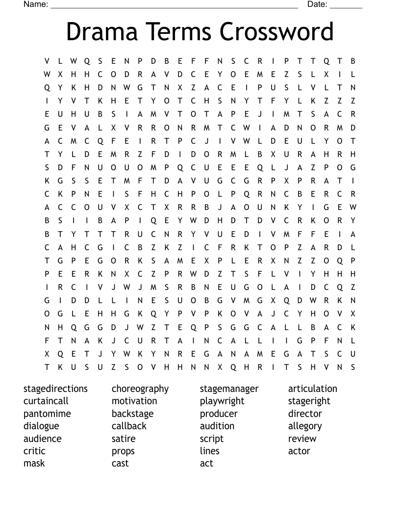 Drama Terms Crossword Word Search