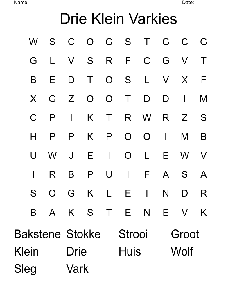 Drie Klein Varkies Word Search
