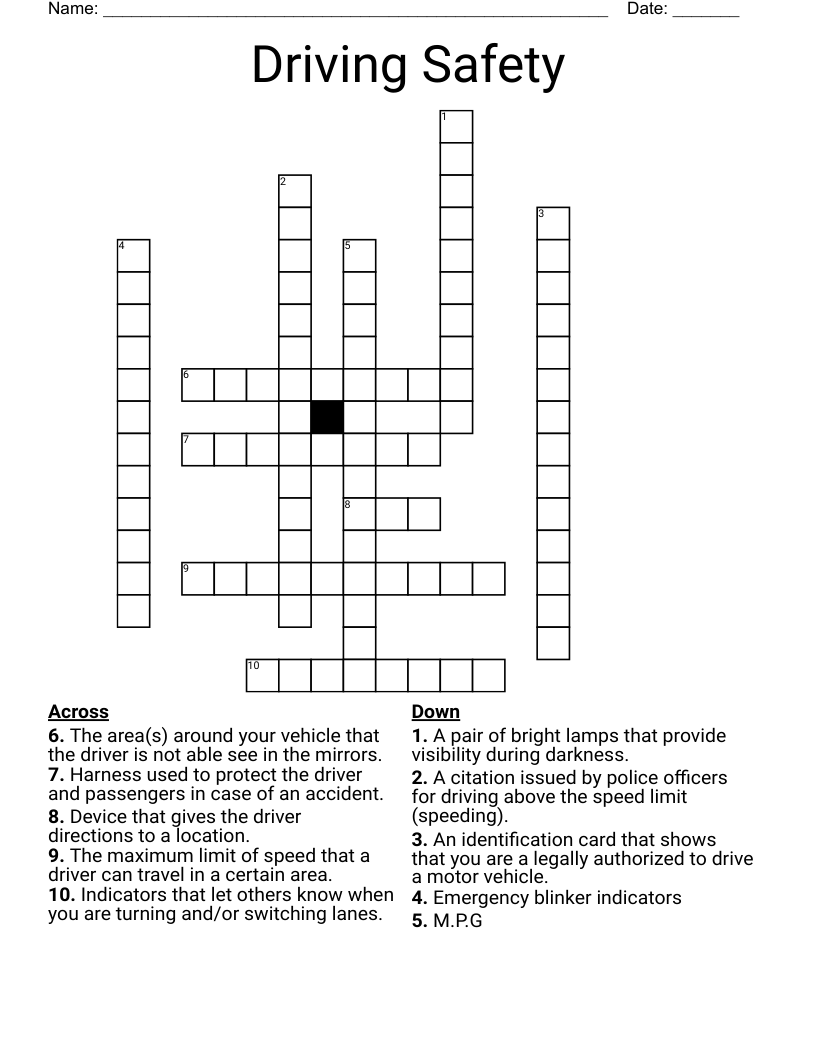 Driving Safety Crossword