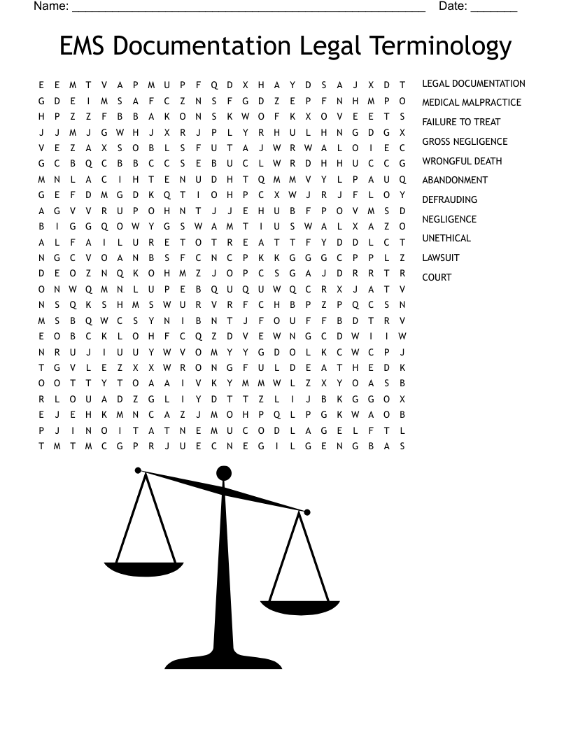 EMS Documentation Legal Terminology Word Search