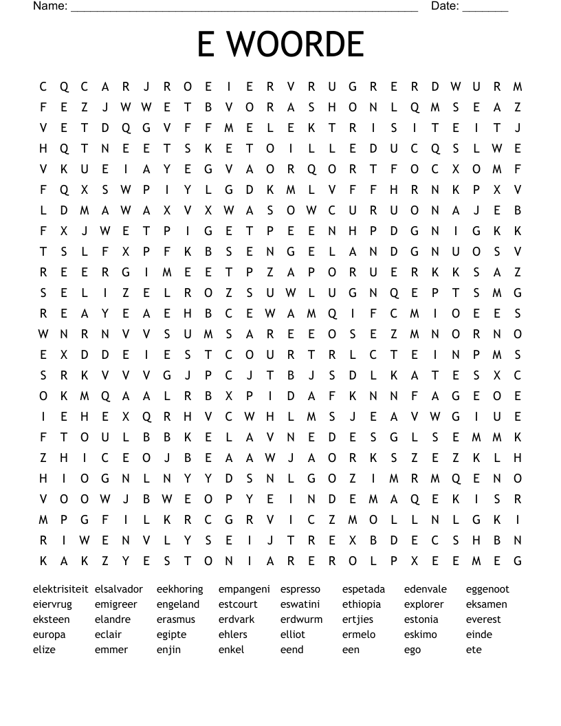 E WOORDE Word Search
