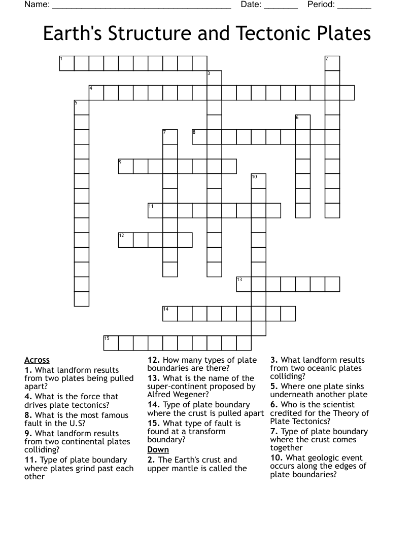 Earth's Structure and Tectonic Plates Crossword