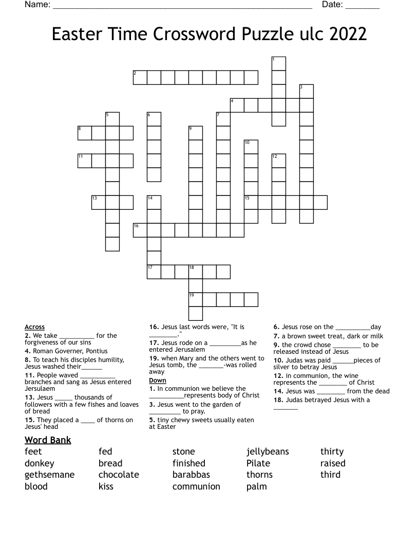 Easter Time Crossword Puzzle    ulc 2022