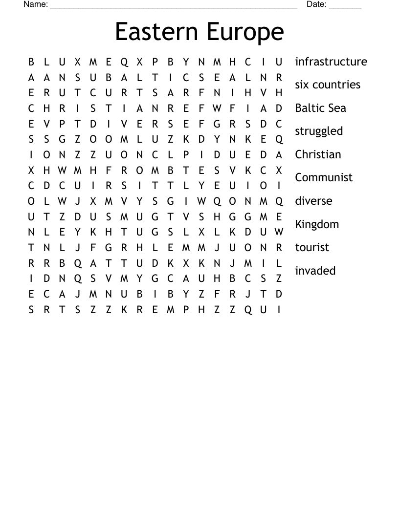 Eastern Europe Word Search