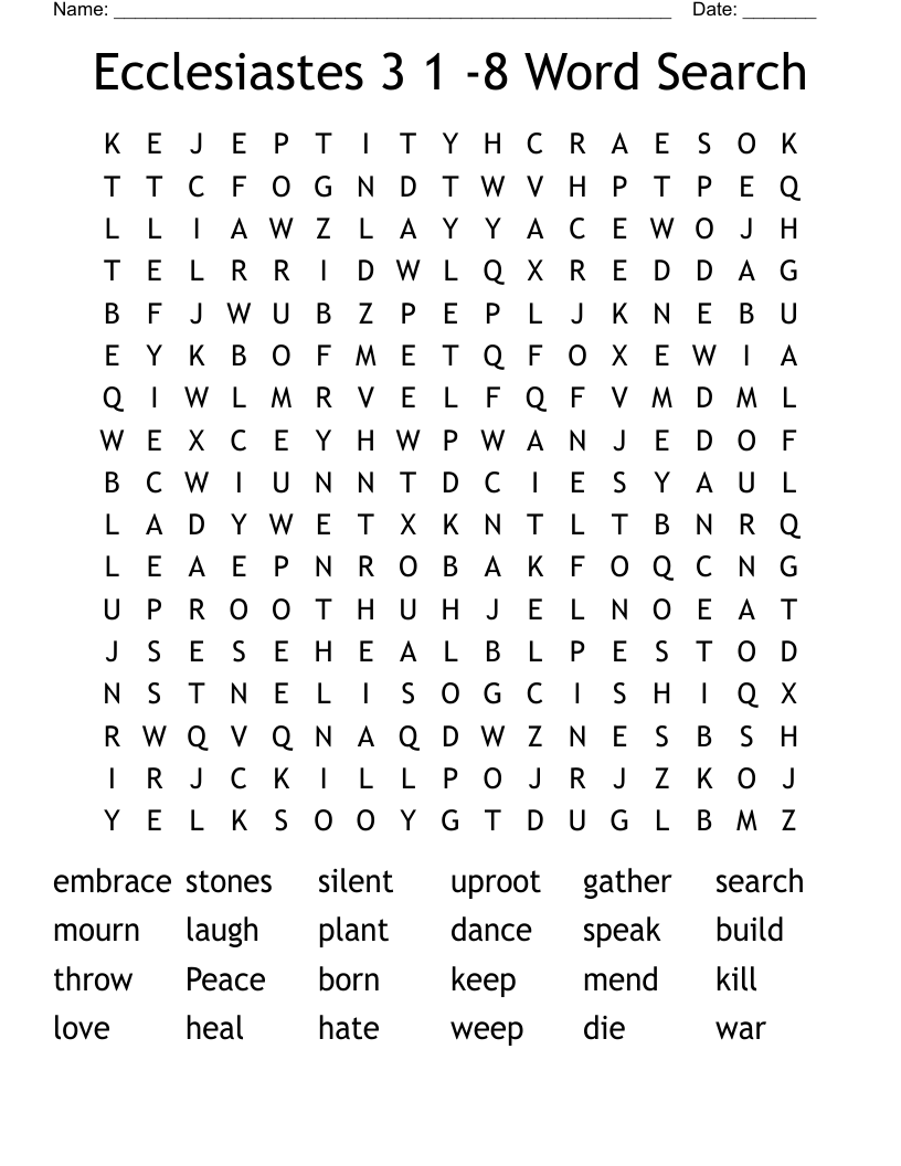 Ecclesiastes 3 1 -8 Word Search
