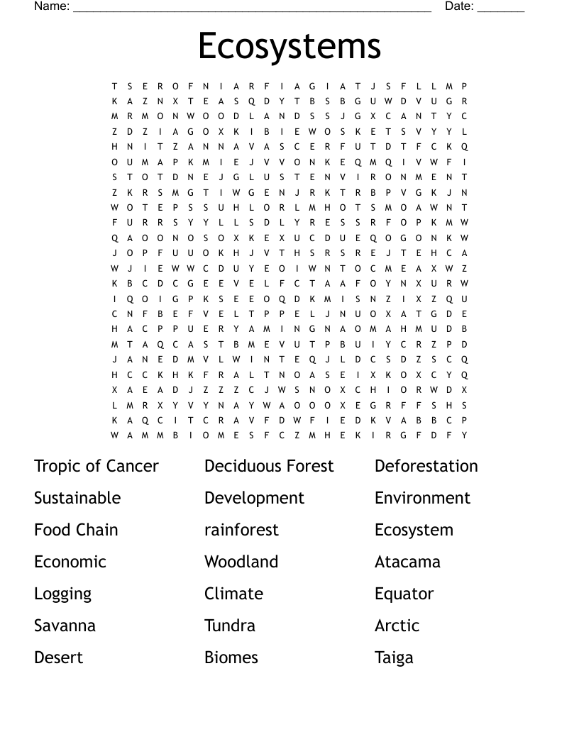 Ecosystems Word Search