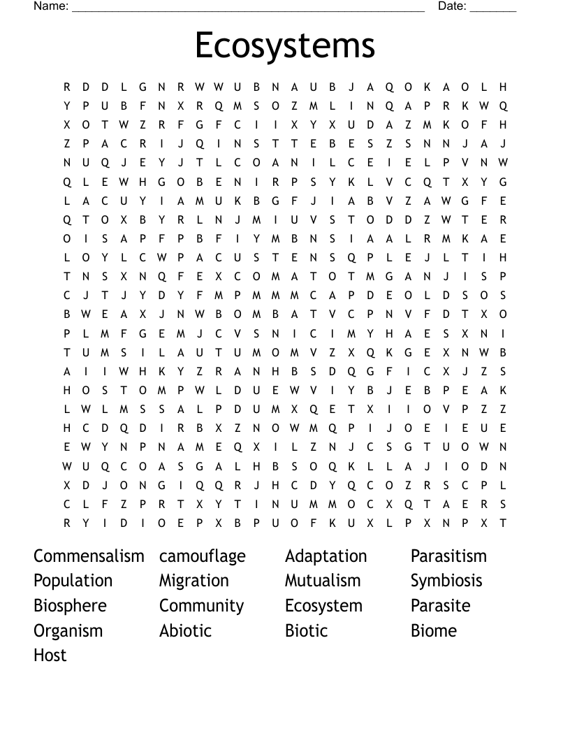 Ecosystems Word Search