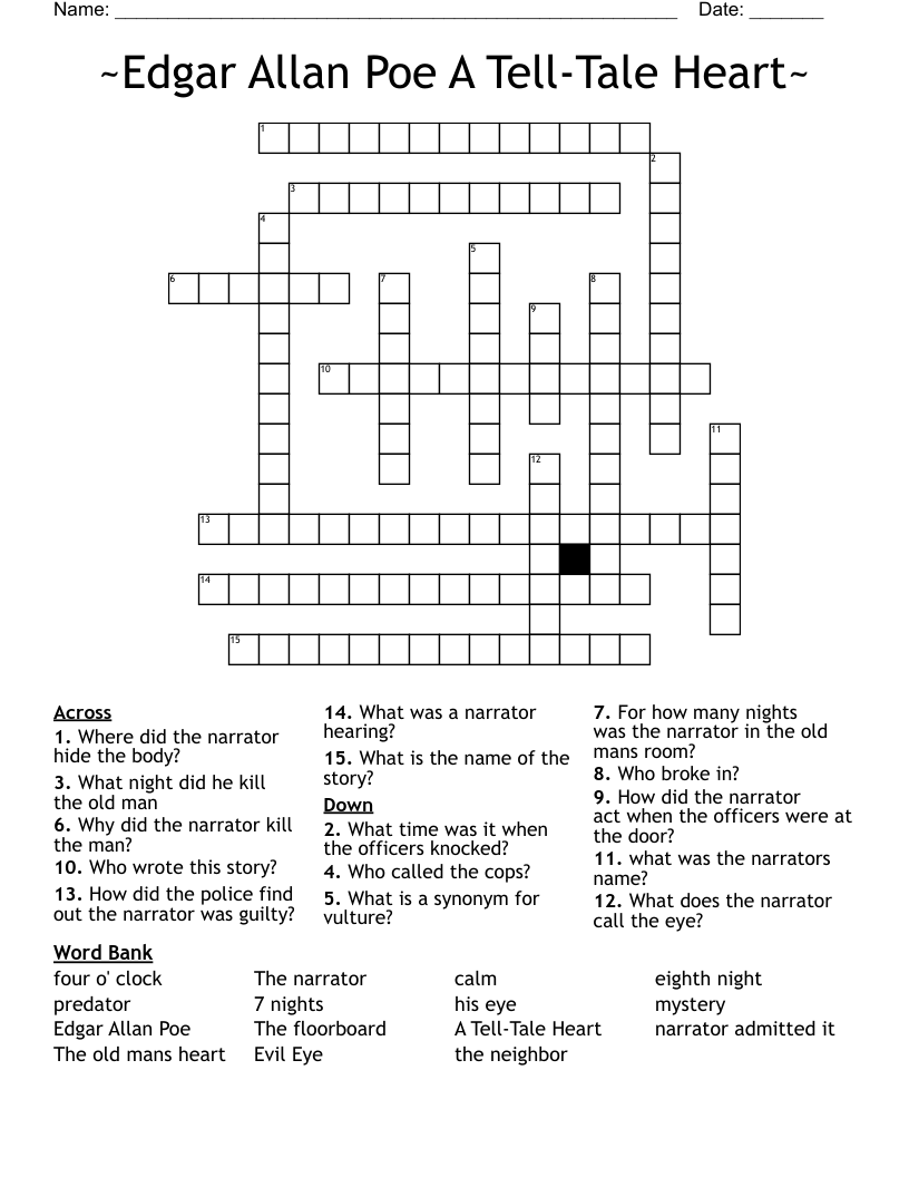 ~Edgar Allan Poe A Tell-Tale Heart~ Crossword