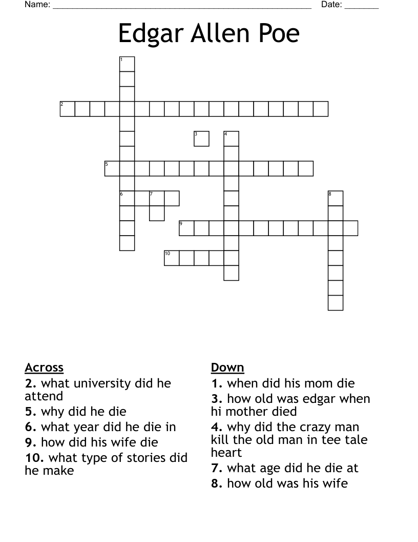Edgar Allen Poe Crossword