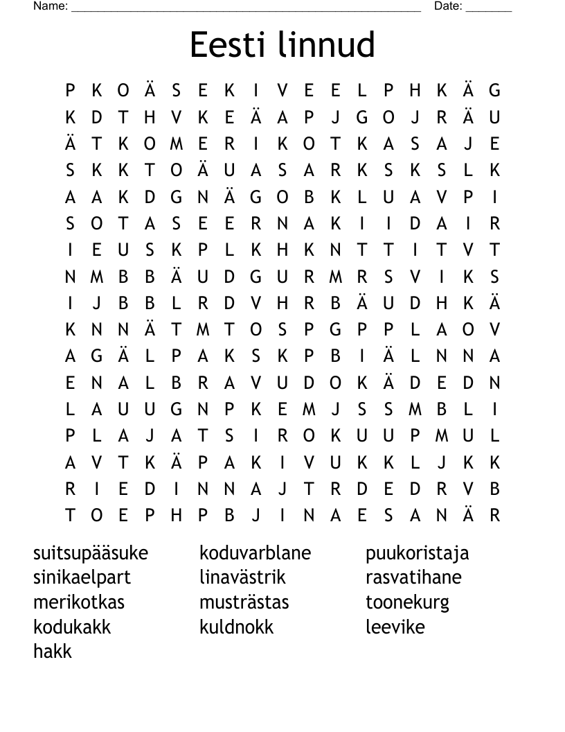 Eesti linnud Word Search