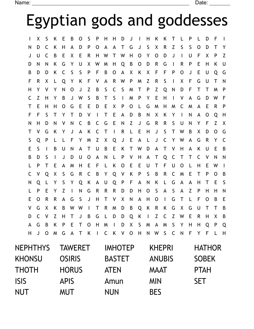 Egyptian gods and goddesses Word Search