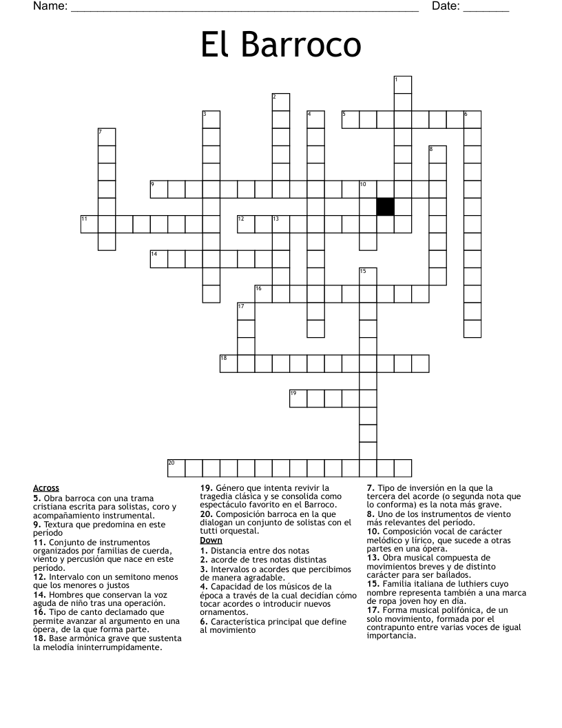 El Barroco Crossword