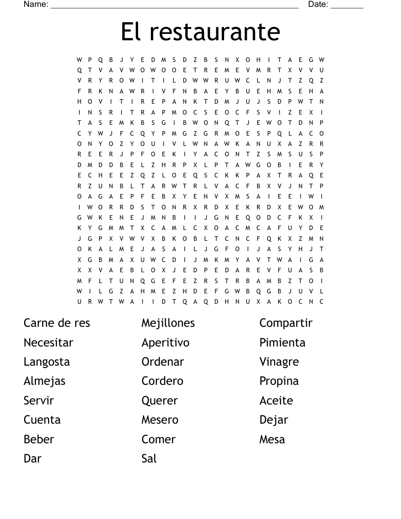 El restaurante Word Search