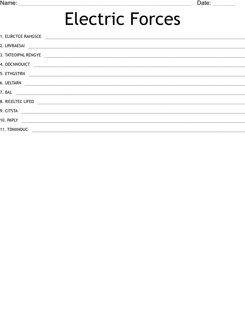 Electric Forces Word Scramble