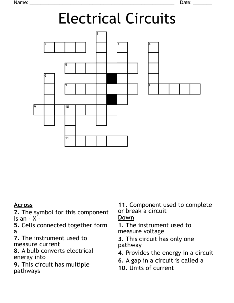 Electrical Circuits Crossword