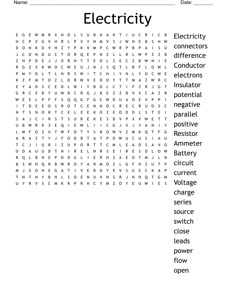 Electricity Word Search