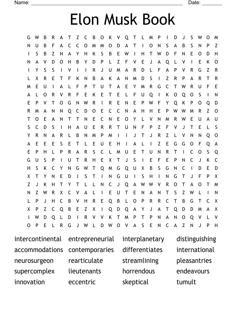 Elon Musk Book Word Search